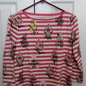 New Talbots Pink and White Graphic Long Sleeve Tee